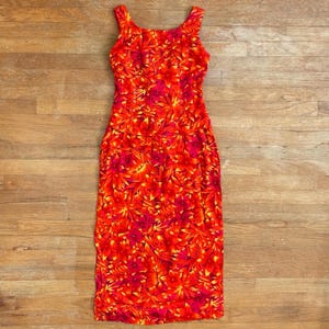 Vintage Floral Print Dress Womens Size Small 1990s Rayon Sleeveless Maxi Sundress