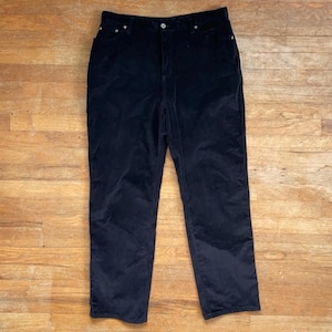 Vintage Black Velvet Pants Size XL 16 35" Waist 1990s High Waist Cotton Trousers Textured
