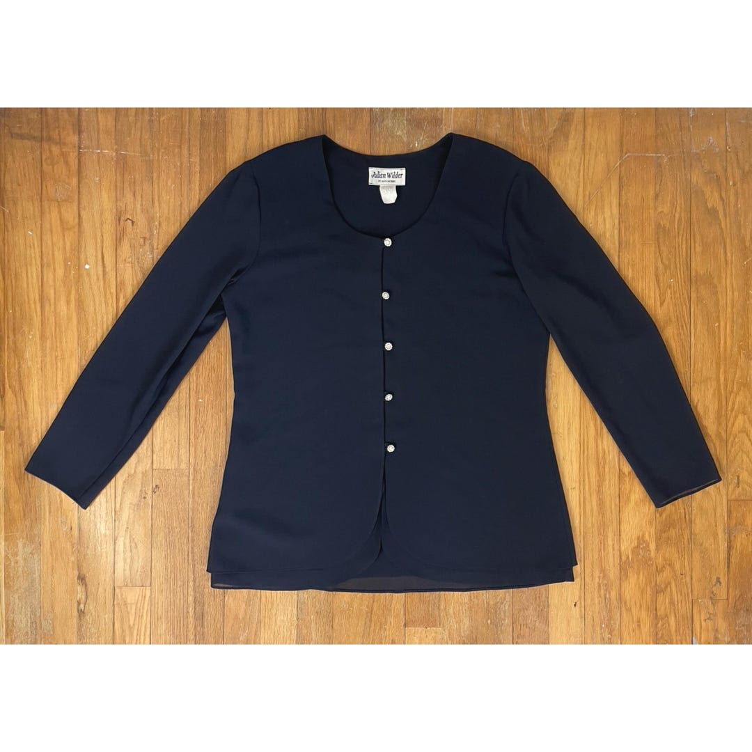 Vintage Crepe Jacket/top Womens Size Medium/large 1980s Navy Blue ...