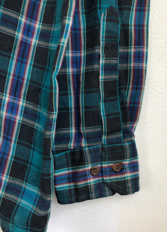 Vintage Mens Plaid Shirt | 70s Teal Tartan Button… - image 6