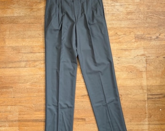 Pantalones de lana vintage para hombre, talla 30 de cintura, estilo años 70, color gris, sin dobladillo, triple pliegue.