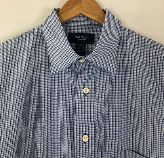 Vintage Mens Night Shirt | 90s Nautica Blue Plaid… - image 4