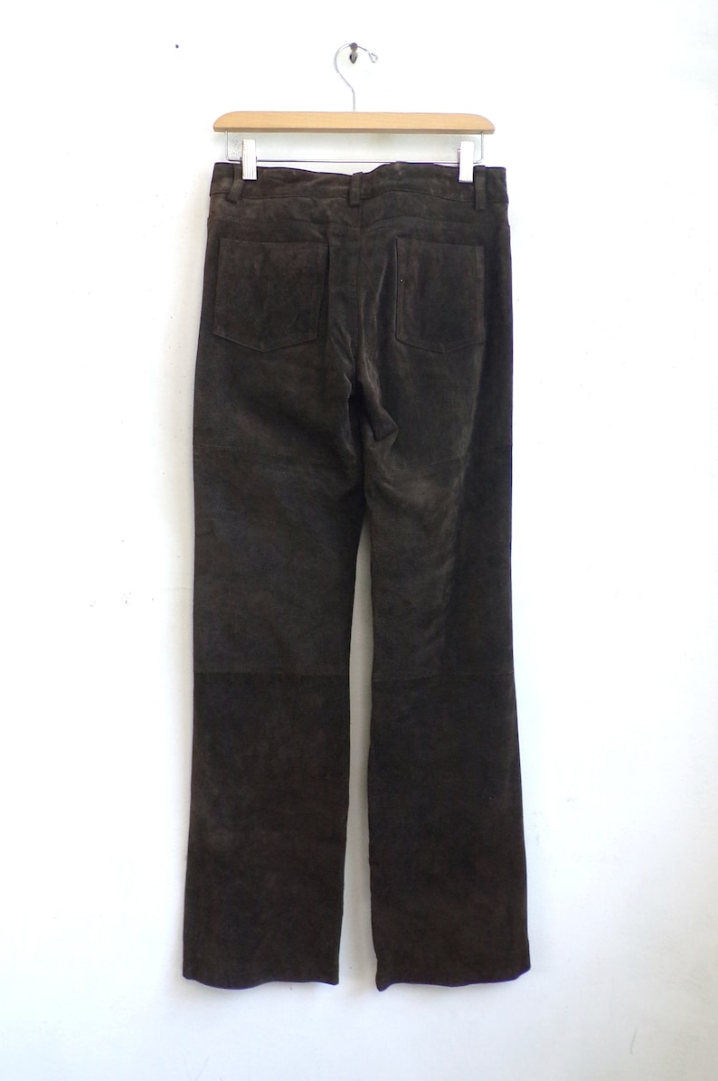 Womens Size XSSmall 90s Boot Cut Brown Suede Trousers Vintage Suede Leather Pants 30 Waist 32 Inseam