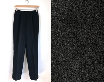 Vintage High Waist Pants | 90s Black Crepe Tapered Leg Trousers | Womens Size XS | 26" Waist