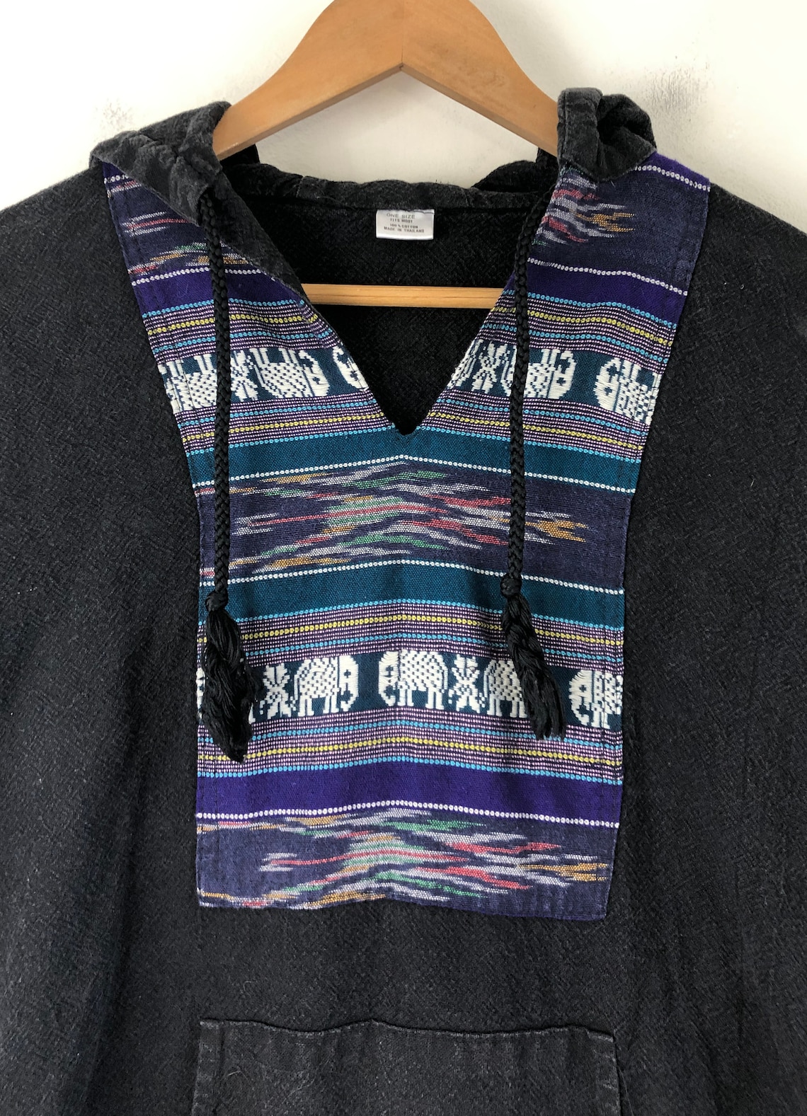 Vintage Elephant Tapestry Hoodie 90s Woven Cotton Black Etsy