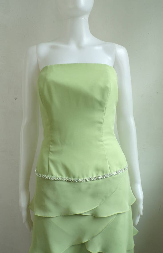 90s cocktail dress pale green tiered beaded dress… - image 5