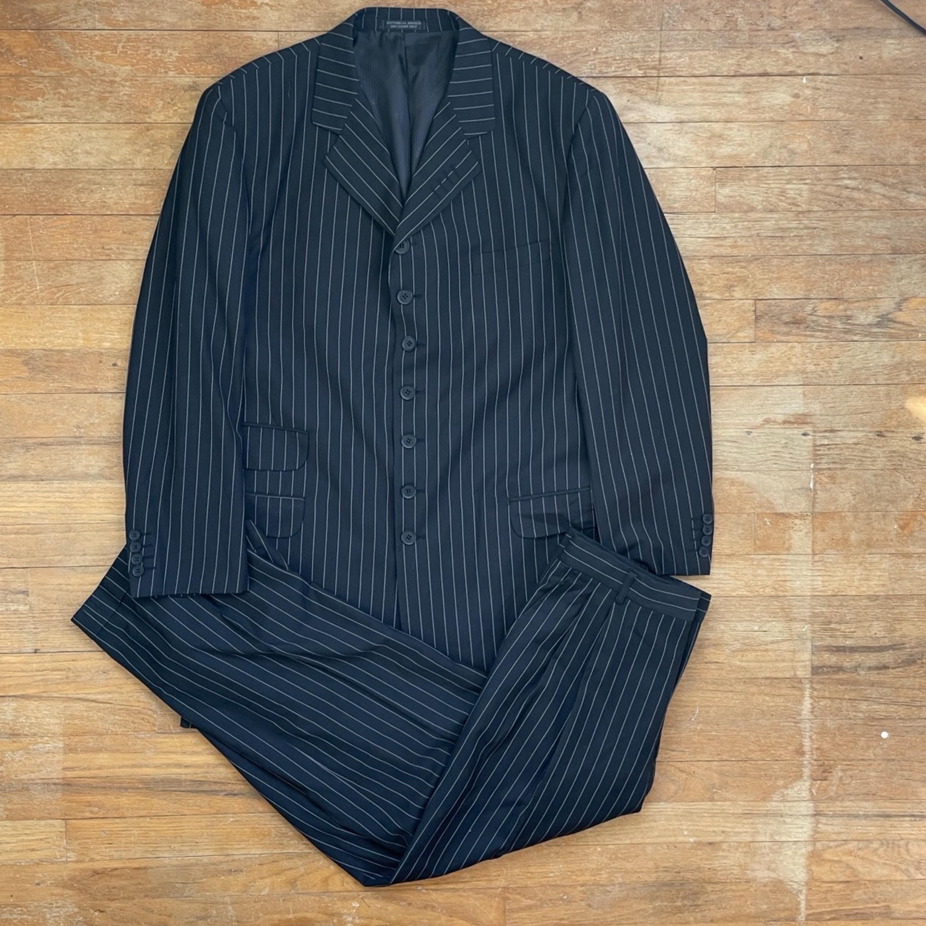 Vintage Mens Pinstripe Suit Set Size 44L Blazer 34x31 Pants 1990s