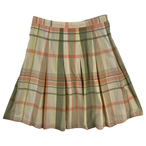 Vintage Plaid Mini Skirt | 90s Pleated Cotton Ski… - image 2