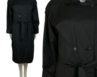 Vintage impermeable impermeable abrigo de lluvia mujer tamaño grande / 1980s negro largo gabardina con forro acolchado opcional