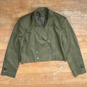 Vintage Cropped Double Breasted Jacket Size Small 1980s Olive Green Rayon/Linen Crop Blazer
