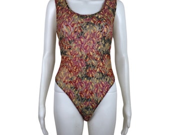 Vintage body en dentelle extensible grande taille des années 90 Victorias Secret transparent or rouge