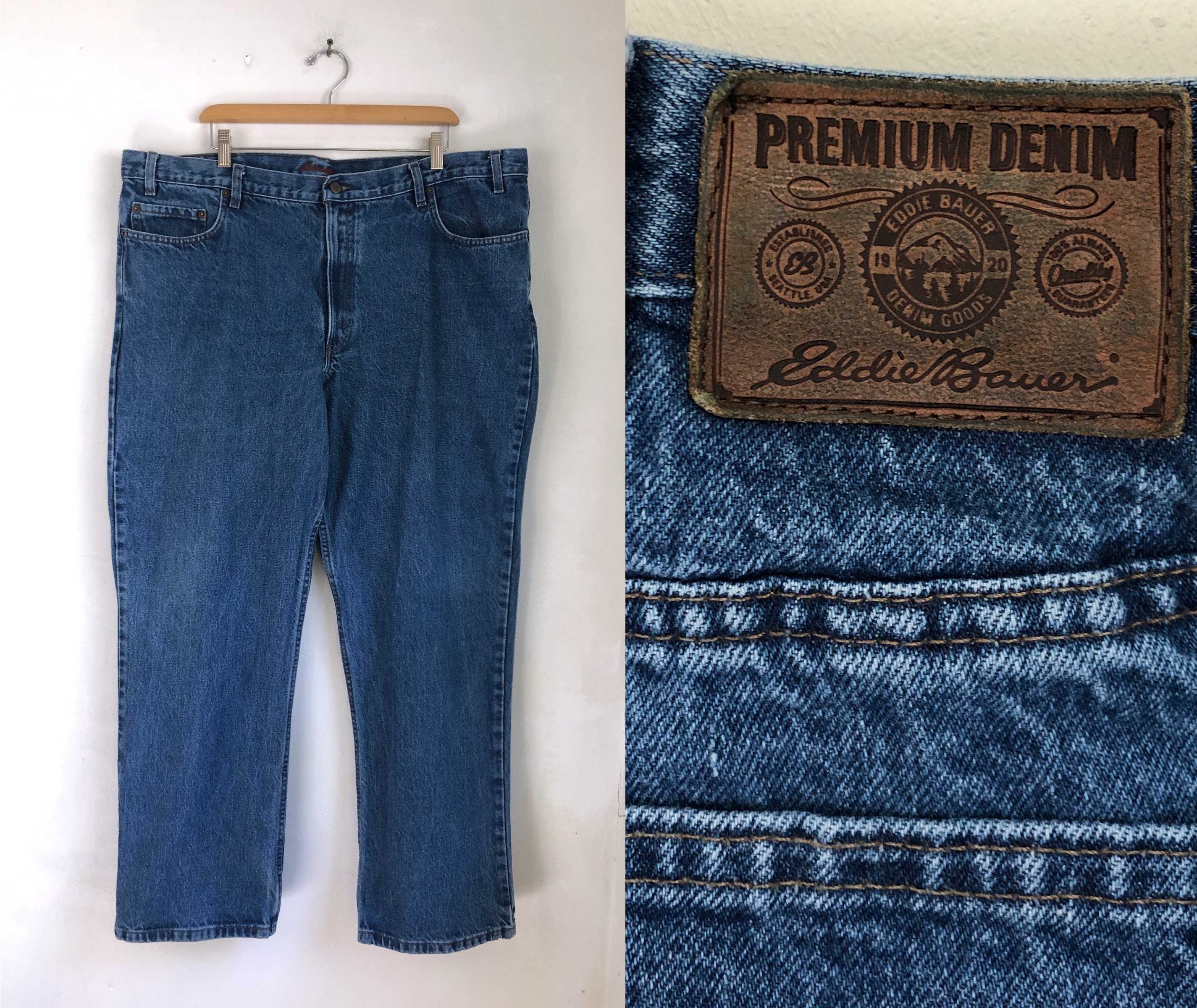 Vintage Mens Eddie Bauer Jeans 90s Relaxed Fit Faaded Wash Jeans Mens Size 44x32 44 Waist x 23 Inseam