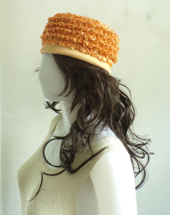 Vintage 50s Floral Hat Orange Woven Straw Hat wit… - image 7