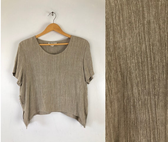 Vintage Crop Top | 90s Boxy Cut Crinkled Cropped S