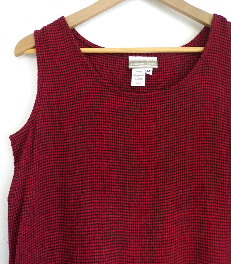 Vintage Plaid Tank Top 90s Red /& Black Checkered Lightweight Sleeveless Shirt Womens Size Medium 1990s Coldwater Creek