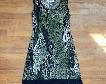 Vintage Leopard Print Dress Size Small Y2K Stretch Knit Sleeveless Frock