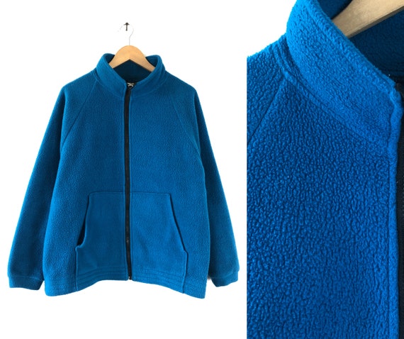 Vintage Mens Fleece Jacket | 80s Bright Blue Pile… - image 1