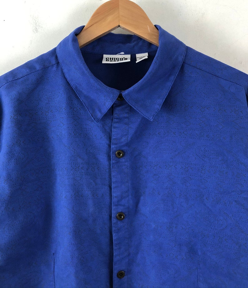 Vintage Microfiber Button Down Shirt 90s Chicos Cobalt Blue | Etsy