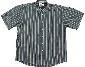 Vintage Mens Striped Shirt Size Large | 90s Short Sleeve Button Down