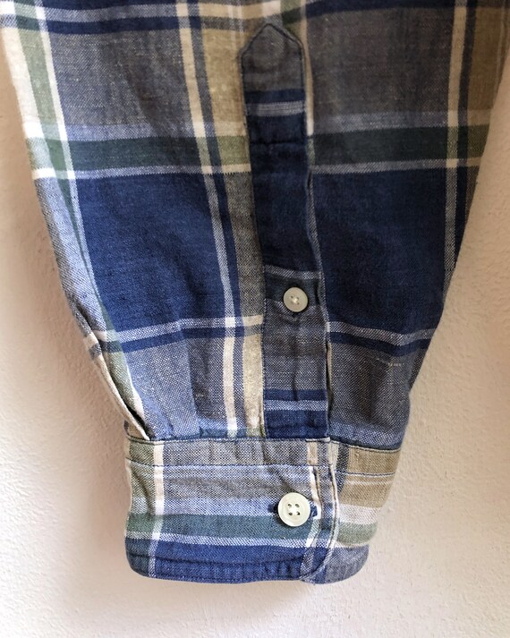 Vintage Mens Plaid Shirt | 90s Linen & Cotton But… - image 5