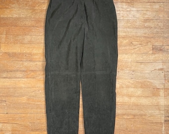 Vintage Faux Suede Pants Size Medium 29" Waist 1990s Olive Green High Waist Microfiber Trousers