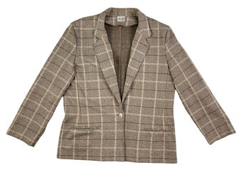 Vintage Speckled Plaid Blazer Womens Size Large 1970s Poly Knit Sport Jacket