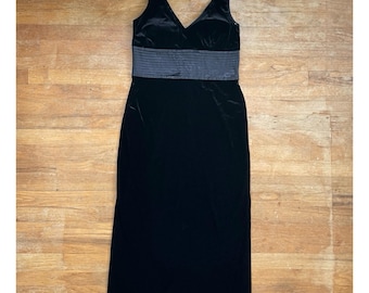 Vintage Black Crushed Velvet Dress Size Medium/Large 1990s Sleeveless Satin