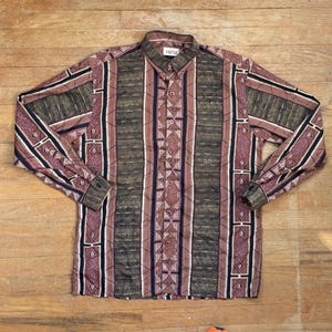 Vintage Mens Mixed Print Shirt Size Large 90s Geometric Button Down Collared