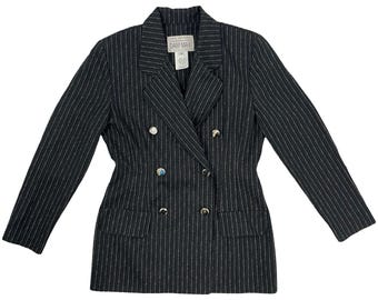 Vintage Pinstripe Double Breasted Blazer Size XS/Small 1990s Sport Coat Jacket
