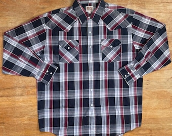 Chemise western noire vintage des années 1970 avec empiècements beige