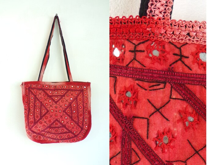 Red Pink Ombre Bag Fabric Shoulder Bag Embroidered Sequins & Etsy