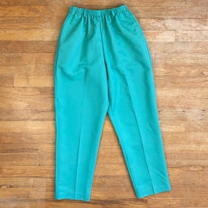 Vintage High Waist Ankle Pants Size Small/Medium 27-30&quot; Waist 90s Aqua/Teal Twill Cropped Trousers