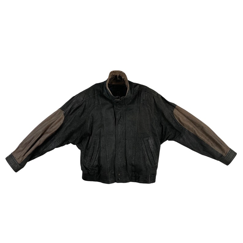 Vintage Mens Leather Jacket 90s Brown & Black Bomber Jacket Etsy