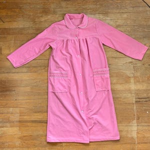 Vintage Felt Velour Nightgown Womesn Size Small | 70s Pink Dressing Gown with Pockets