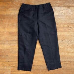 Vintage Black Linen Pants Size Medium 29&quot; Waist 1990s Cropped Ankle Pants with Pockets