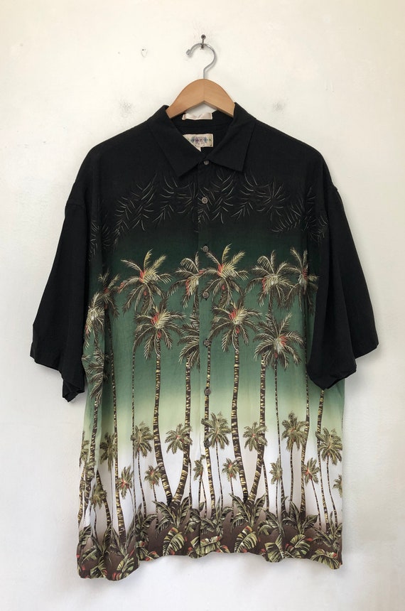 Vintage Mens Hawaiian Shirt | 90s Floral Palm Tre… - image 2