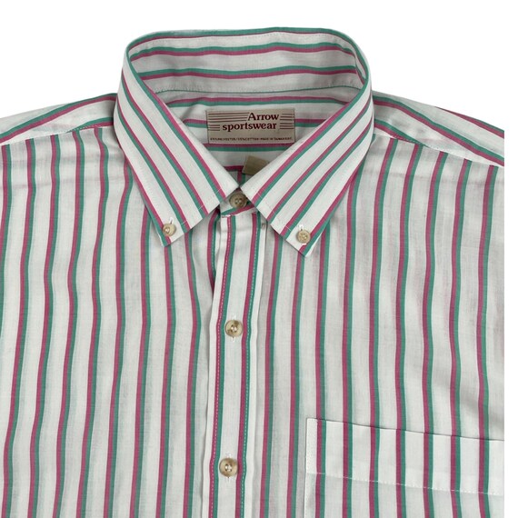 Vintage Mens Striped Shirt | 70s White/pink/green Button