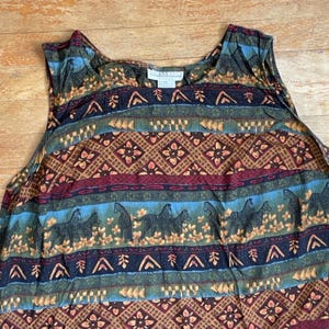 Vintage Tribal Zebra Print Dress Size 1X (18W) 1990s Rayon Sleeveless Maxi Tie Back Waist image 8