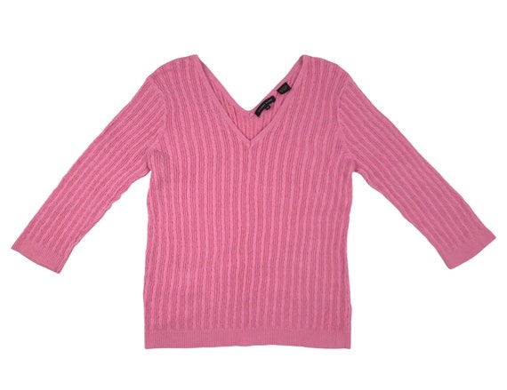 Vintage Knit Sweater Top | 90s Pink Cable Knit Co… - image 1