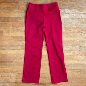 Vintage Twill Cotton Pants Womens Size Small 26&quot; Waist  1990s Straight Leg Red Trousers