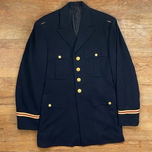 Vintage Mens Black Military Blazer Size 36 1970s Black Twill Wool Army Jacket