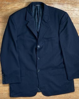 Vintage Mens Suit Set Size 42R Blazer 32x27 Pants 90s Navy Blue