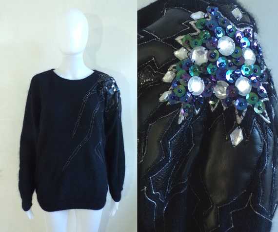 Vintage Silk & Rabbit Hair Sweater 80s Black Embellished - Etsy Vintage Silk & Rabbit Hair Sweater 80s Black Embellished - Etsy