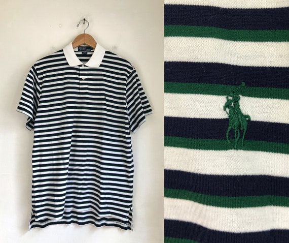 Green and white striped ralph lauren shirt hotsell