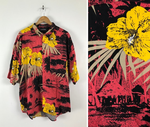 Vintage Mens Hawaiian Shirt | 80s Bright Floral &