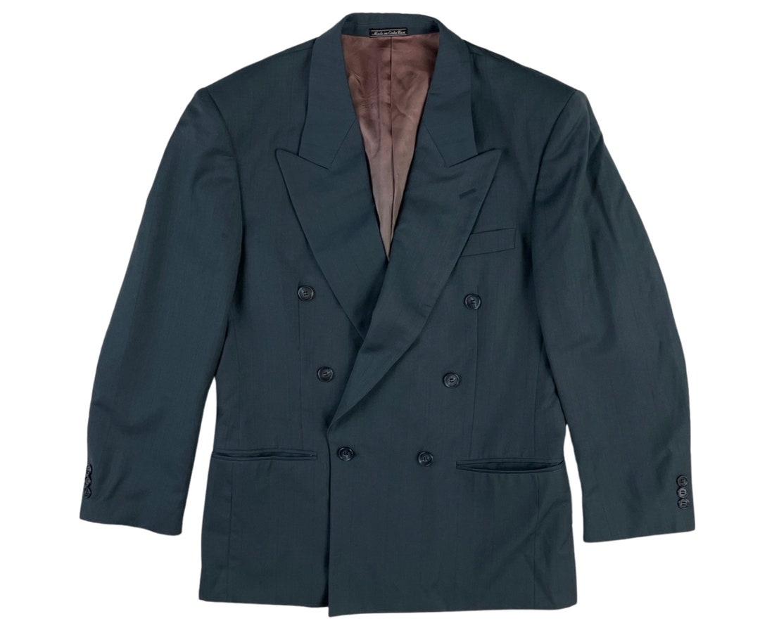 Vintage Mens Teal Blazer 70s Double Breasted Sport Coat Suit Etsy