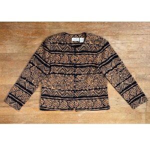 Chaqueta vintage con estampado floral geométrico, talla mediana, de los años 90, de crepé ligero.