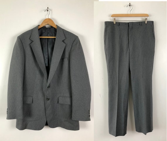 Vintage Mens Travel Suit | 70s Gray Pinstriped Wa… - image 1