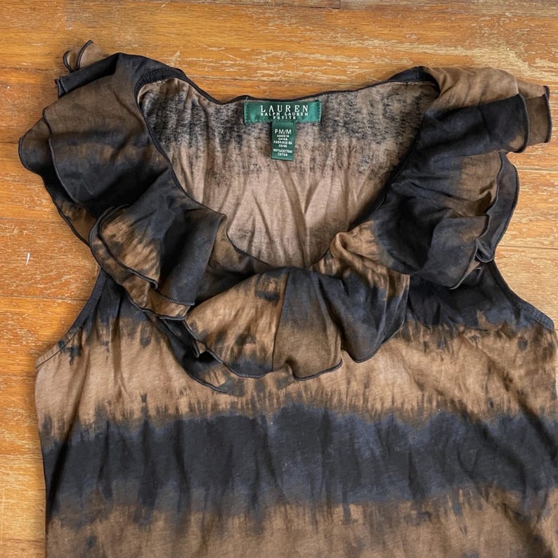 Vintage Ruffled Collar Top Size Small 1990s Lauren Ralph Lauren Ombre Cotton Shirt Knit image 3
