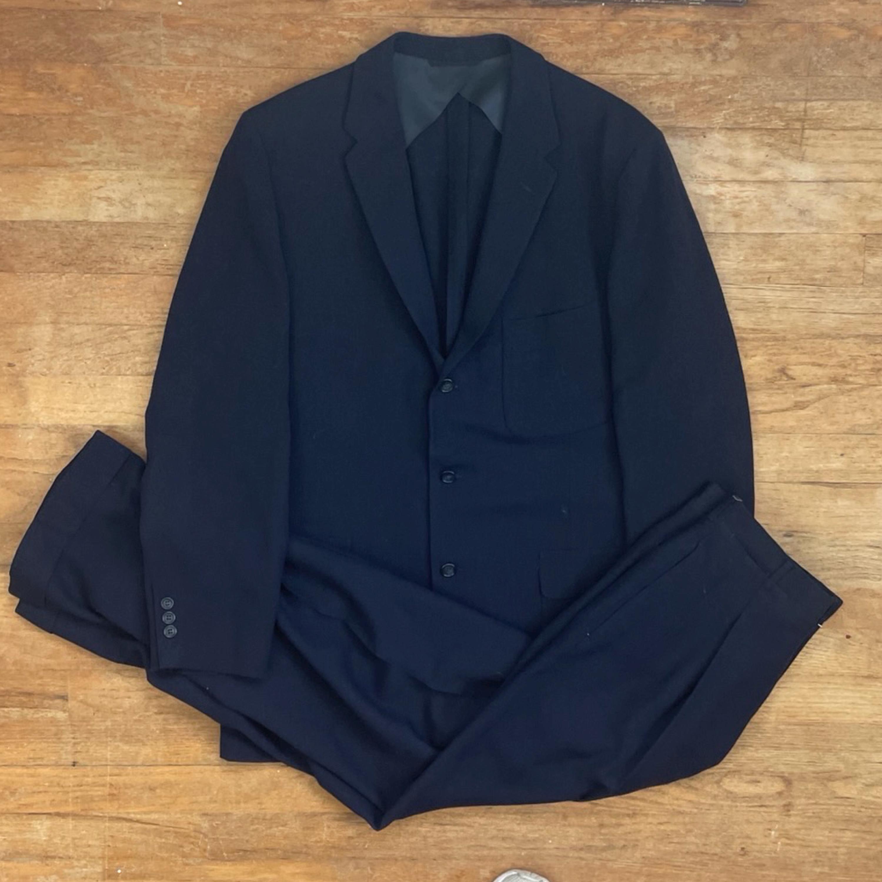 Vintage Mens Suit Set Size 40R Blazer 32x31 Pants 60s Navy Blue